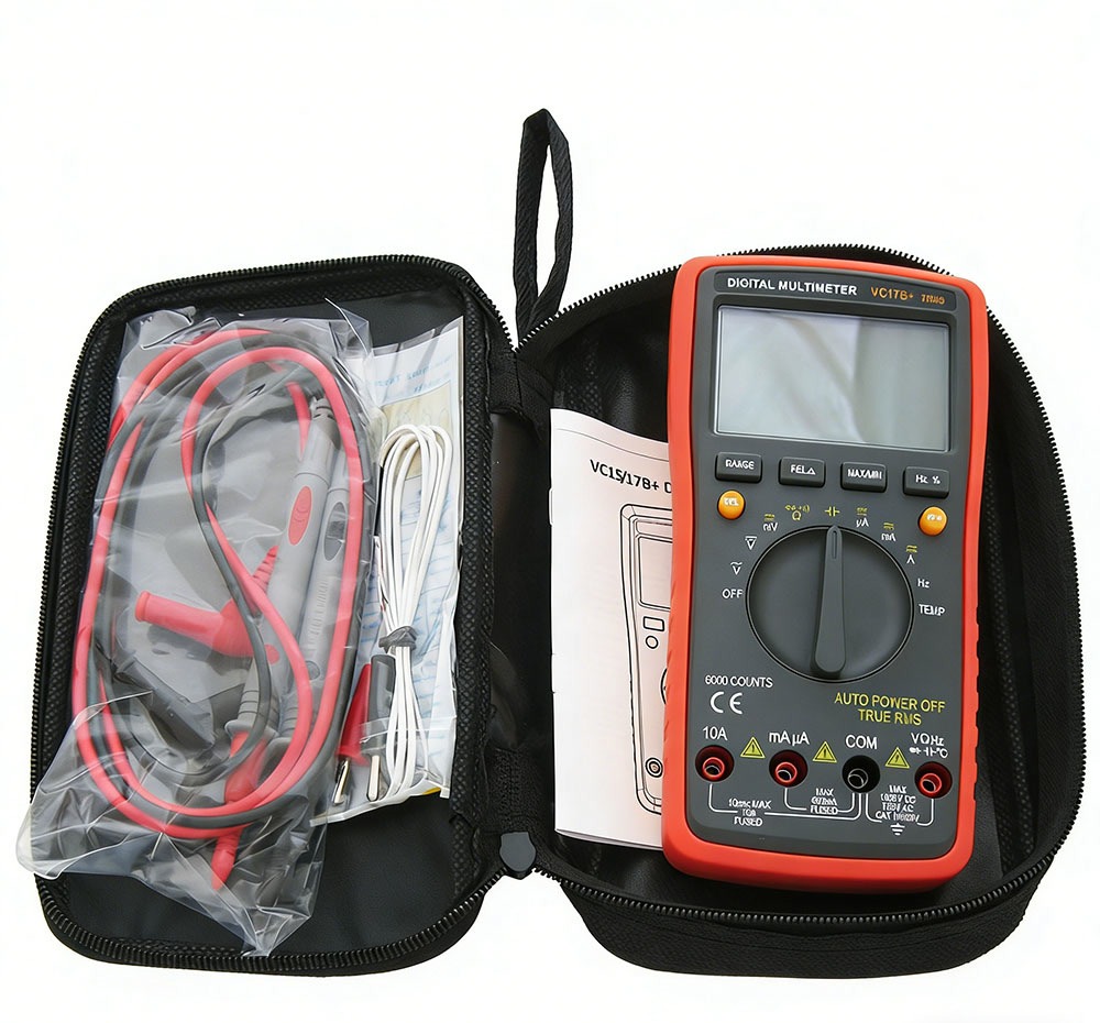 CHINYOO VC17B+ digital multimeter set in its soft case with test leads and accessories