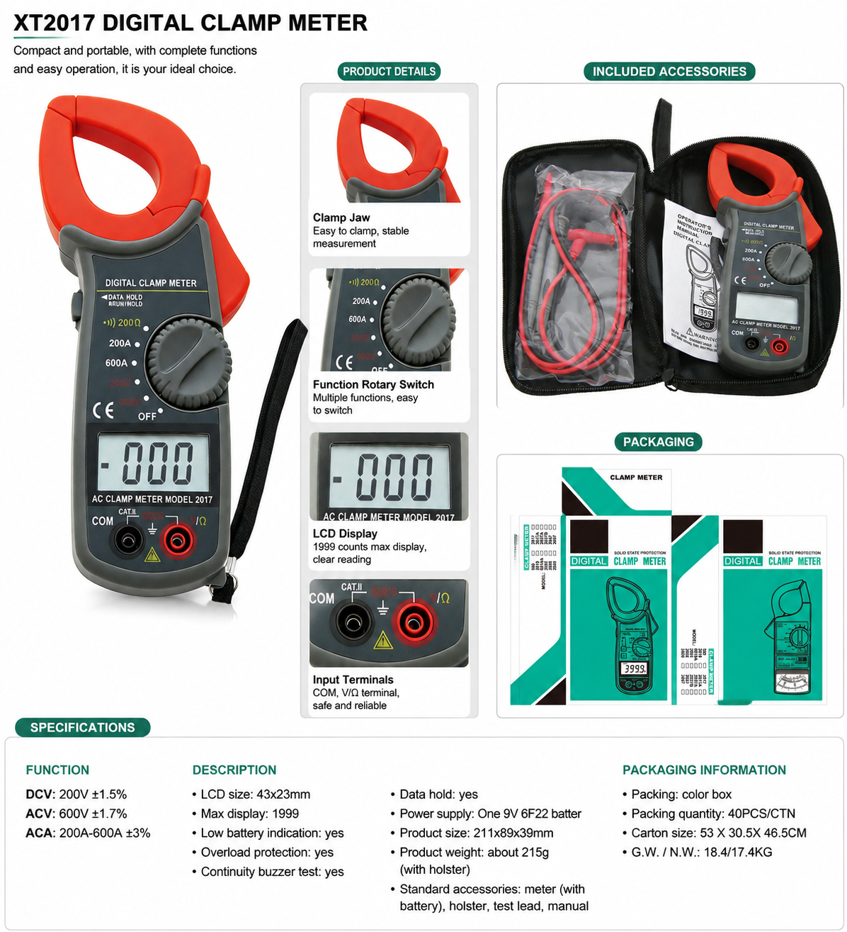 123_XT2017 digital clamp meter - Product details
