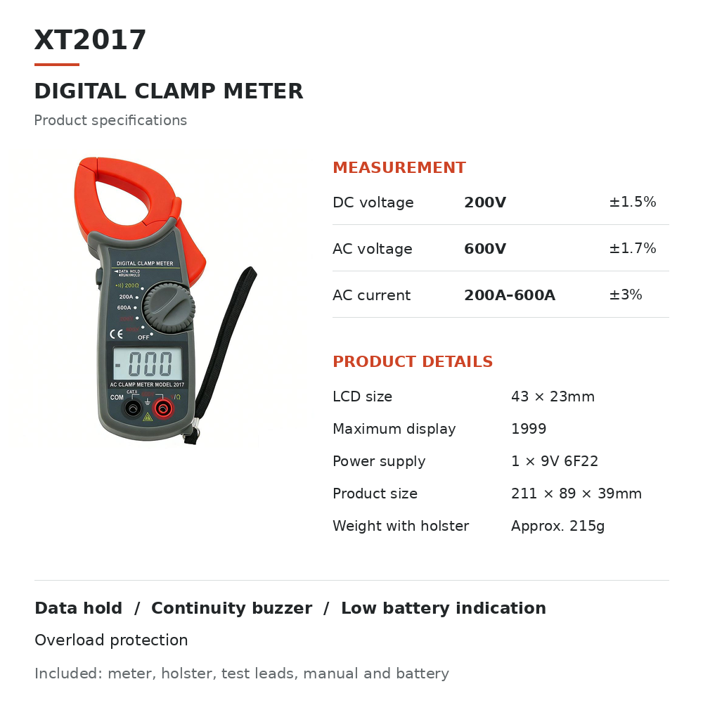 123_XT2017 digital clamp meter - Product details