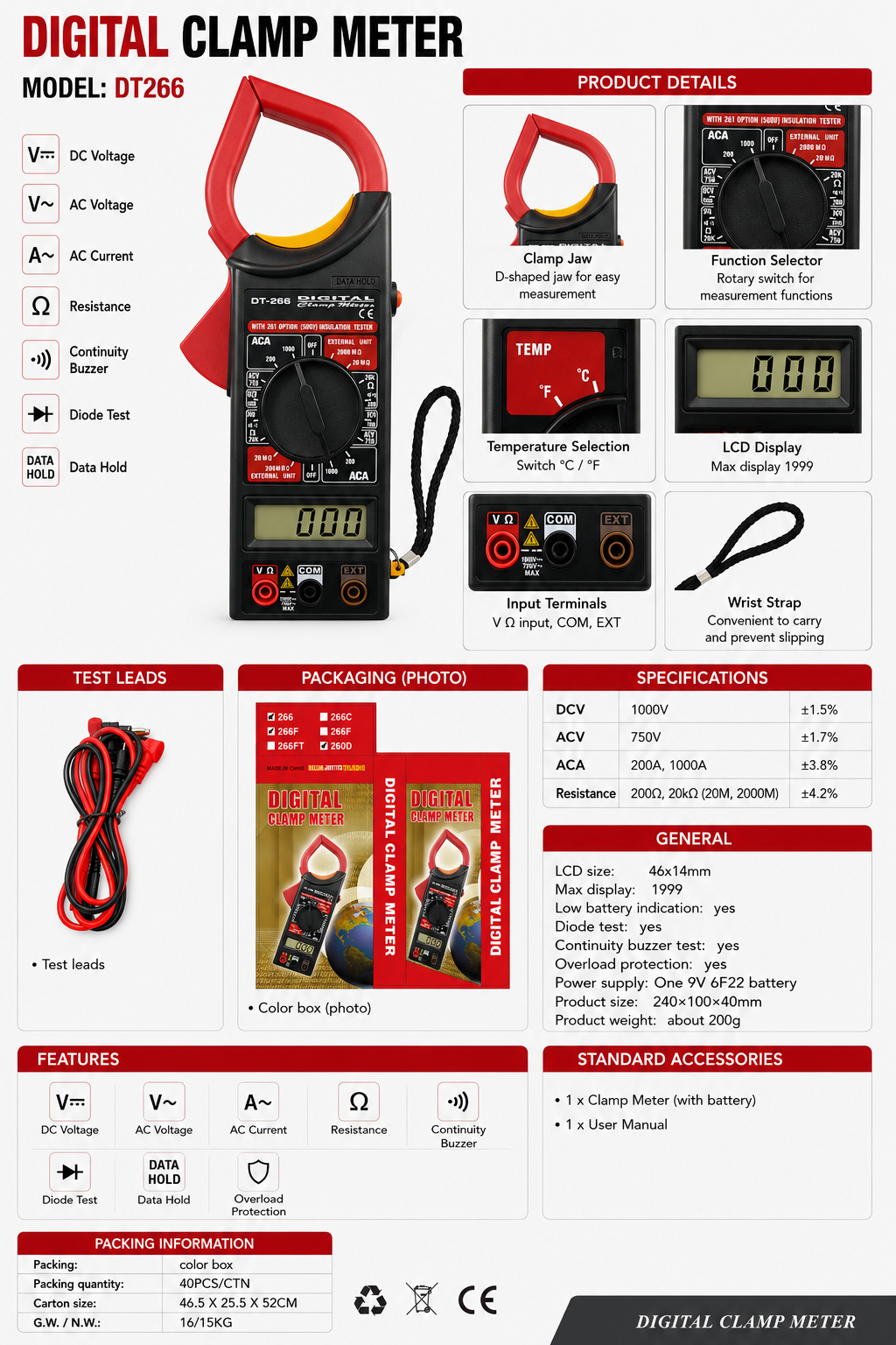 130_XT266 digital clamp meter - Product details