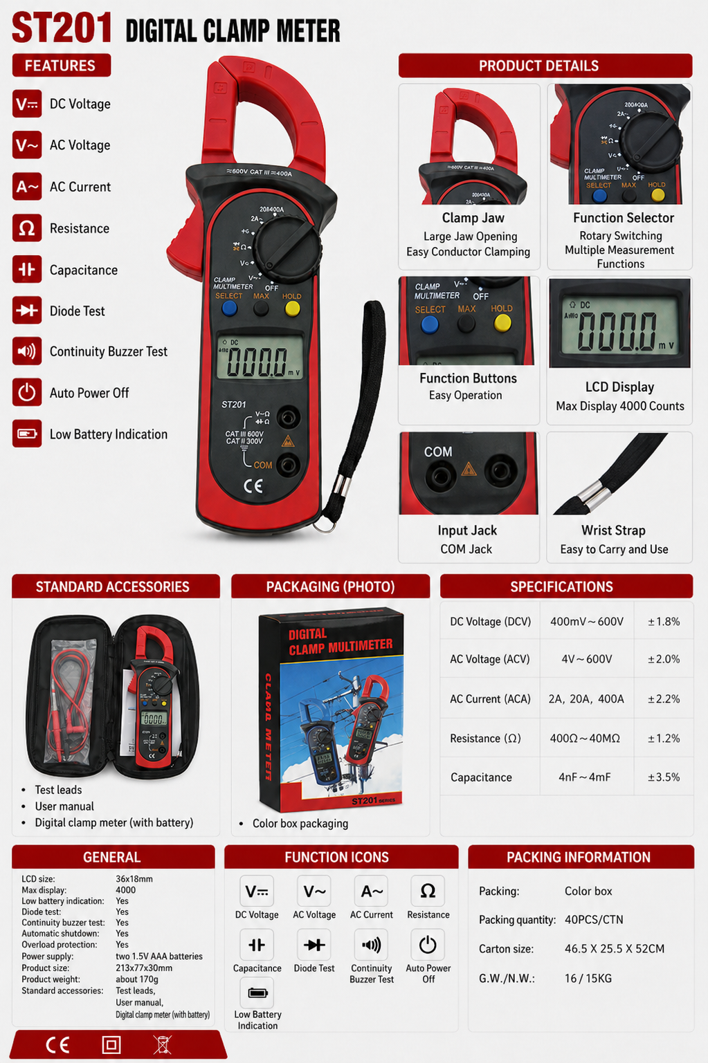 135_ST201 digital clamp meter - Product details