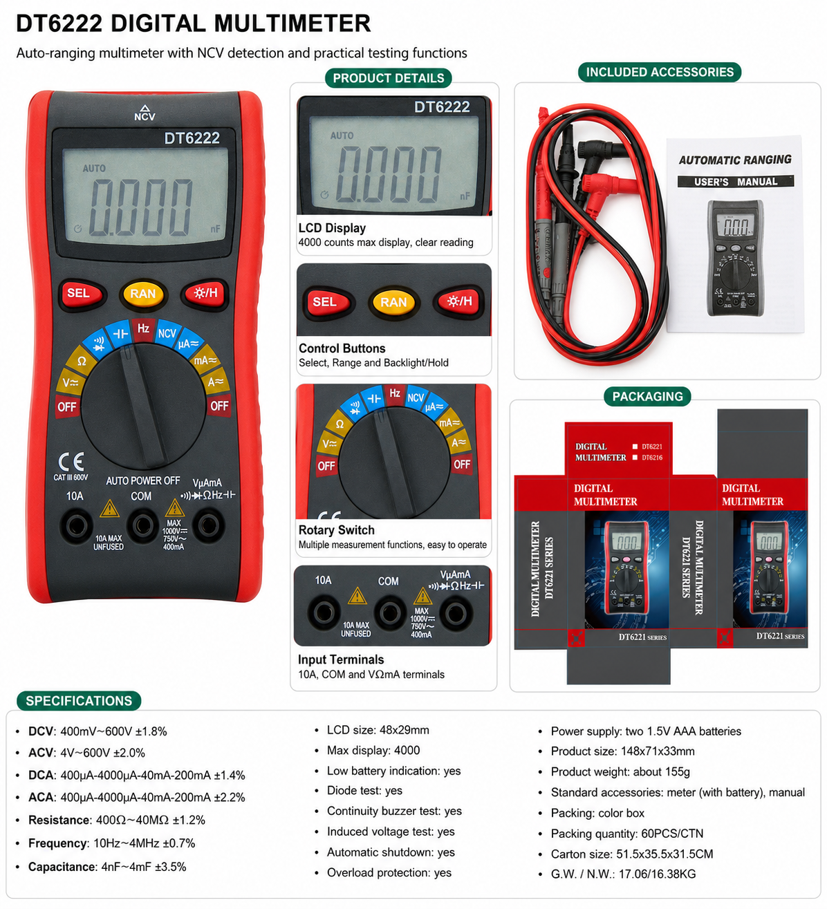 155_DT6222 digital multimeter - Product details