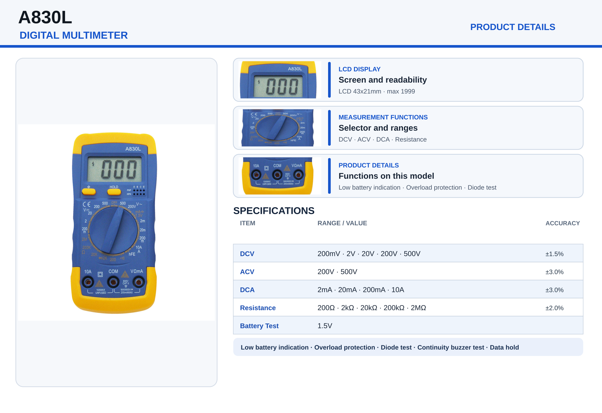 156_A830L digital multimeter - Product details
