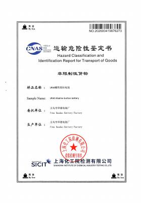LR44 Button Battery — Sea Transport Certificate